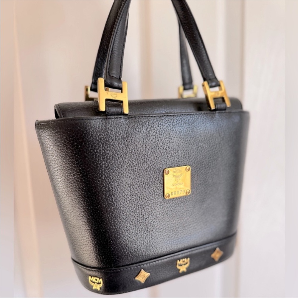 MCM Black Satchel with Gold Accents